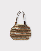 Load image into Gallery viewer, Brown Striped Paperstraw Mini Beach Tote
