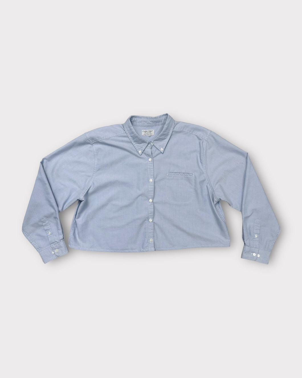 Cabin Creek Cropped Blue Button Up Shirt (L)