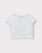 Load image into Gallery viewer, Divided White Crop Top with Lettuce Trim (S)
