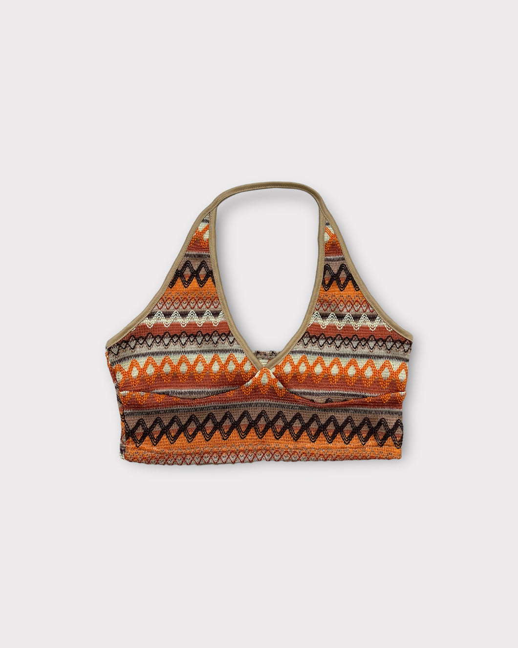 Chevron Knit Embroidered Halter Top (M)