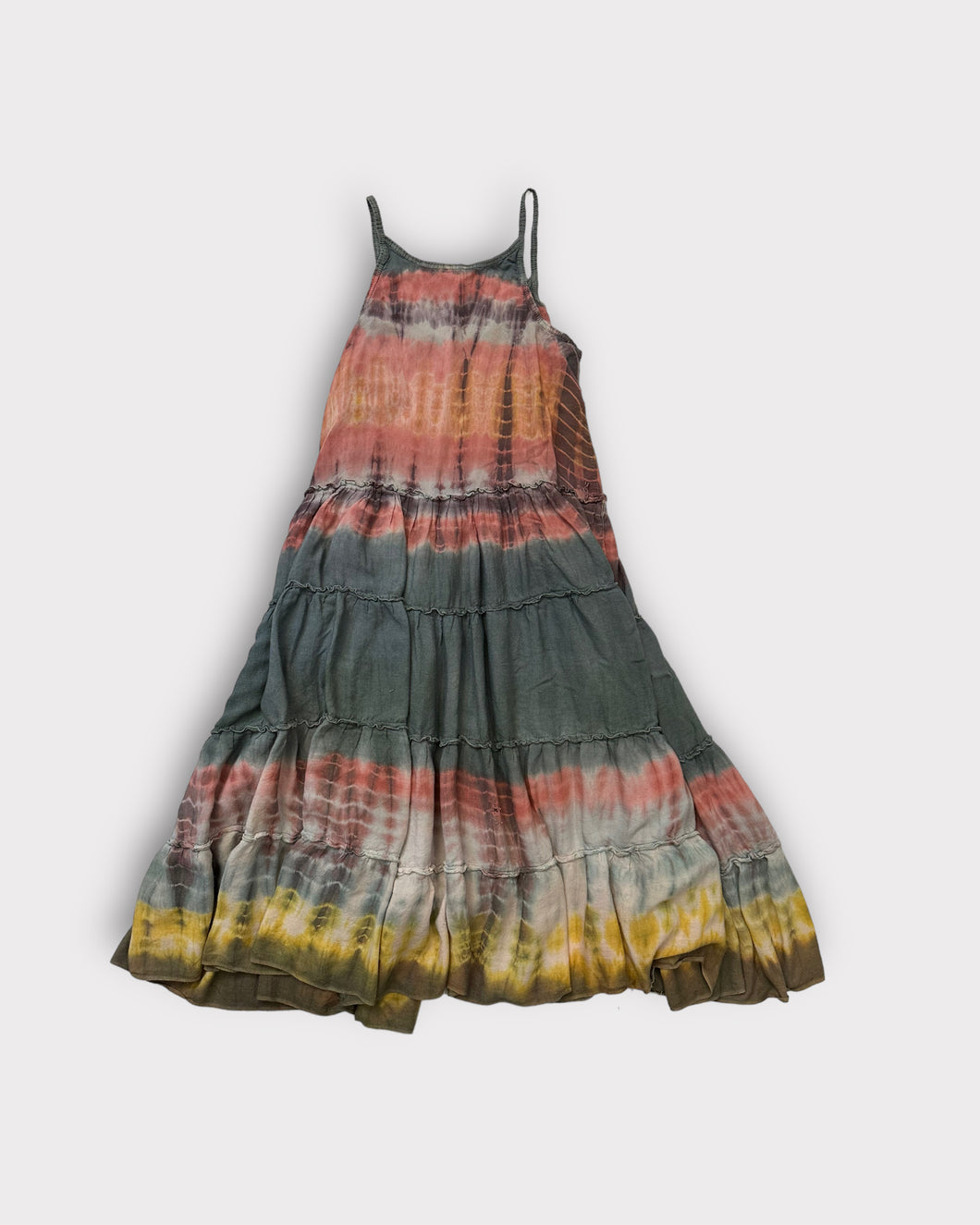 Boho Birdie Tie Dye Ruffle Tiered Dress (L)