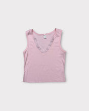 Load image into Gallery viewer, Cindy B Pink Y2K Cropped Tank with Lace Trim (L)
