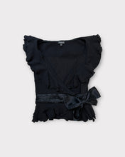 Load image into Gallery viewer, Bebe Black Ruffled Wrap Top (M)
