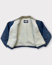 Load image into Gallery viewer, Bugle Boy Oversized Dark Wash Sherpa Lined Denim Jacket with Corduroy Collar (L)
