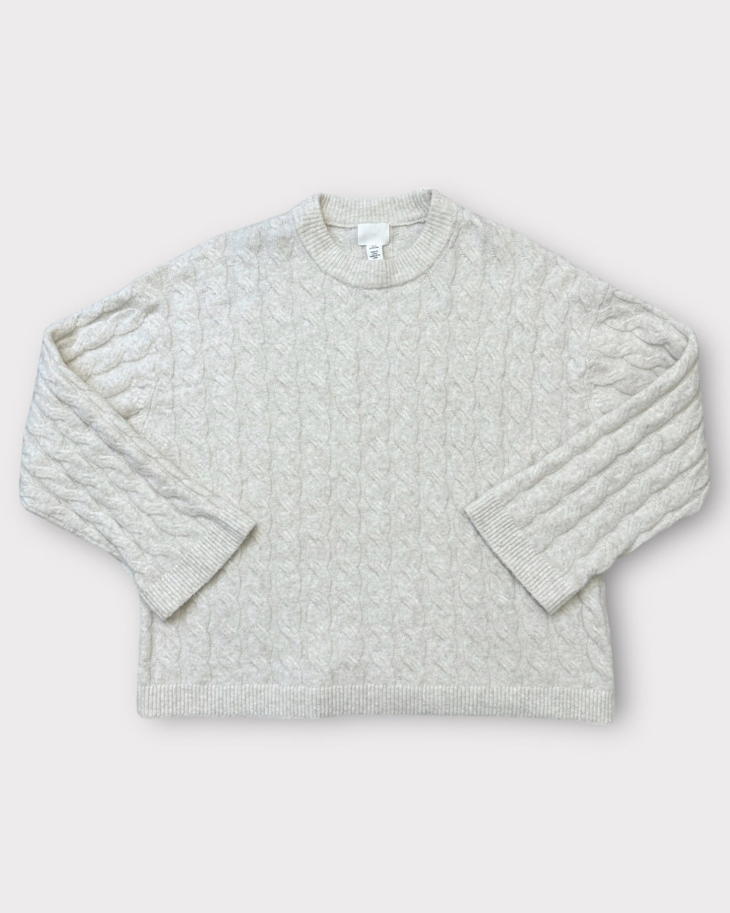 H&M Oversized Ivory Cable Knit Wool Sweater (M)