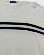 Load image into Gallery viewer, IZOD White &amp; Navy Stripe Waffle Knit Sweater (XL)
