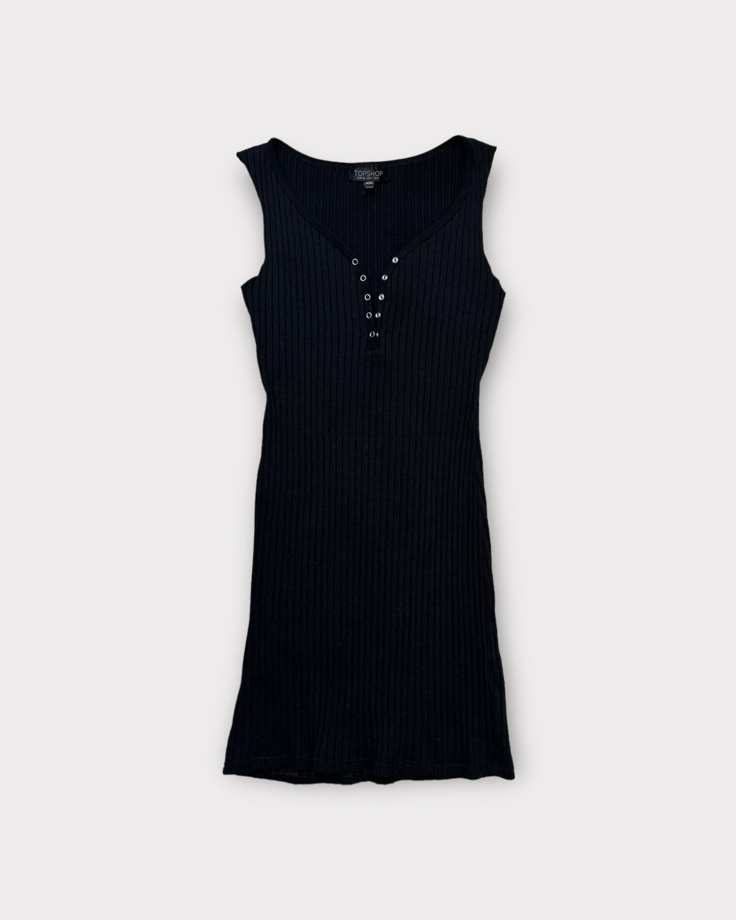 Topshop Black Henley Ribbed Mini Dress (4)