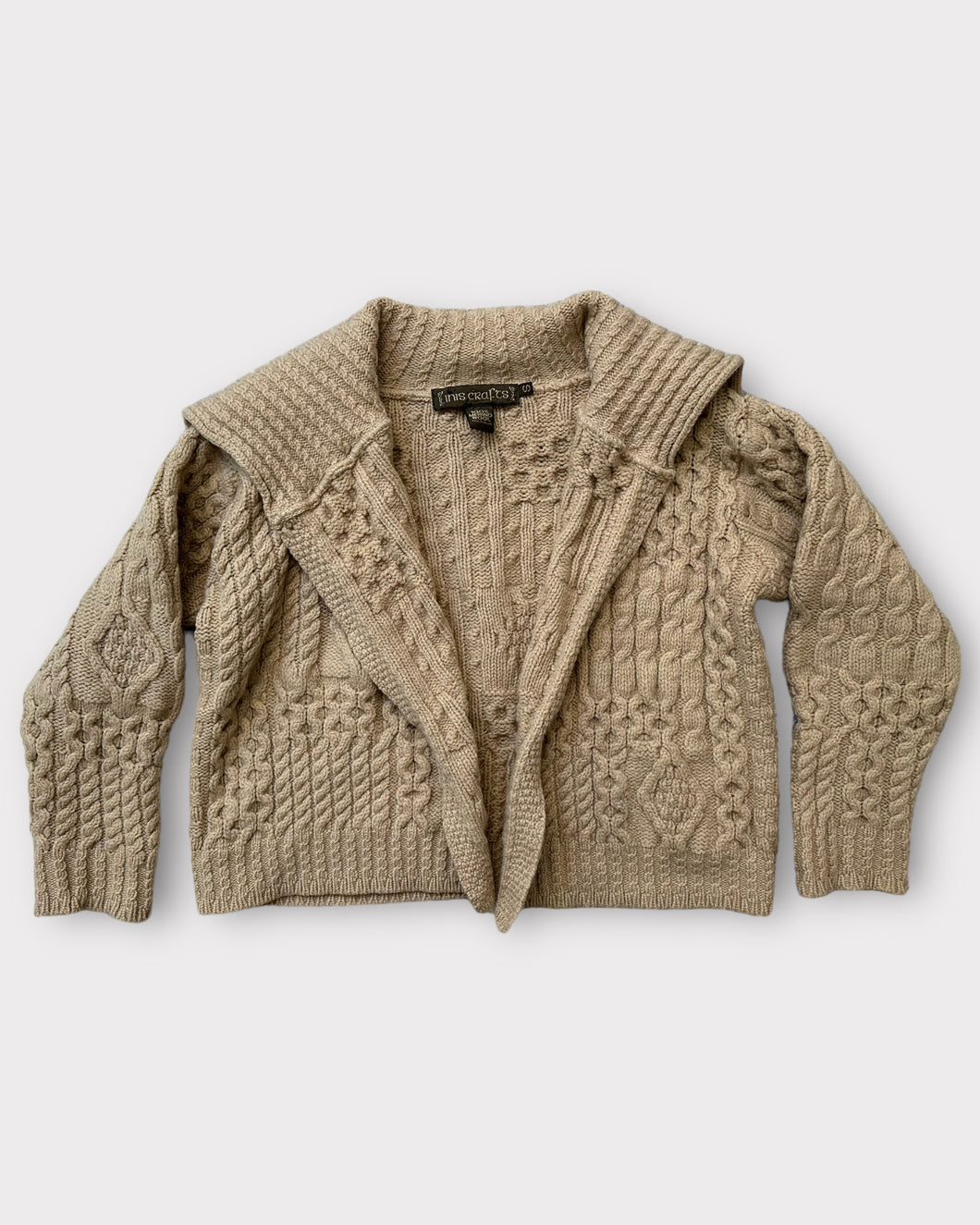 Inis Crafts Beige Collared Cable Knit Cardigan (S)
