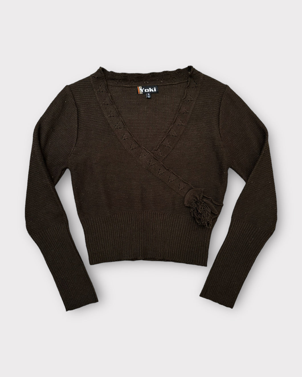Yoki Brown Y2K Crop Sweater with Flower (XL)