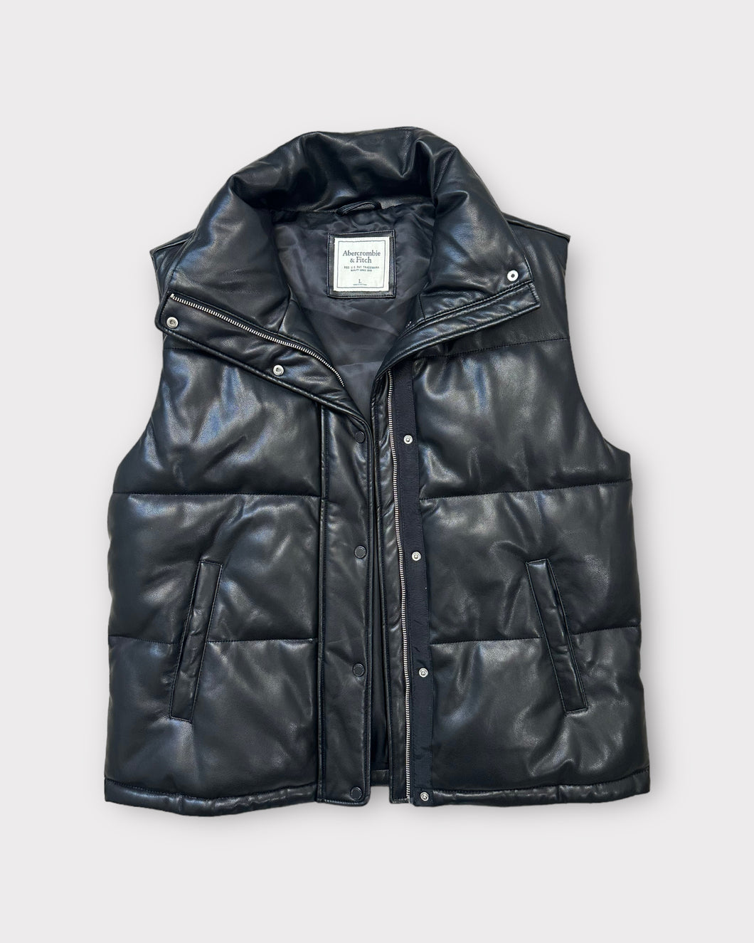 Abercrombie & Fitch Vegan Leather Black Puffer Vest (L)