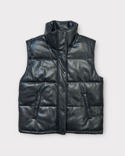 Load image into Gallery viewer, Abercrombie &amp; Fitch Vegan Leather Black Puffer Vest (L)
