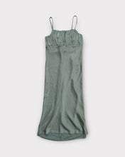 Load image into Gallery viewer, Misguided Sage Green Ruched Silk Midi Dress (4)

