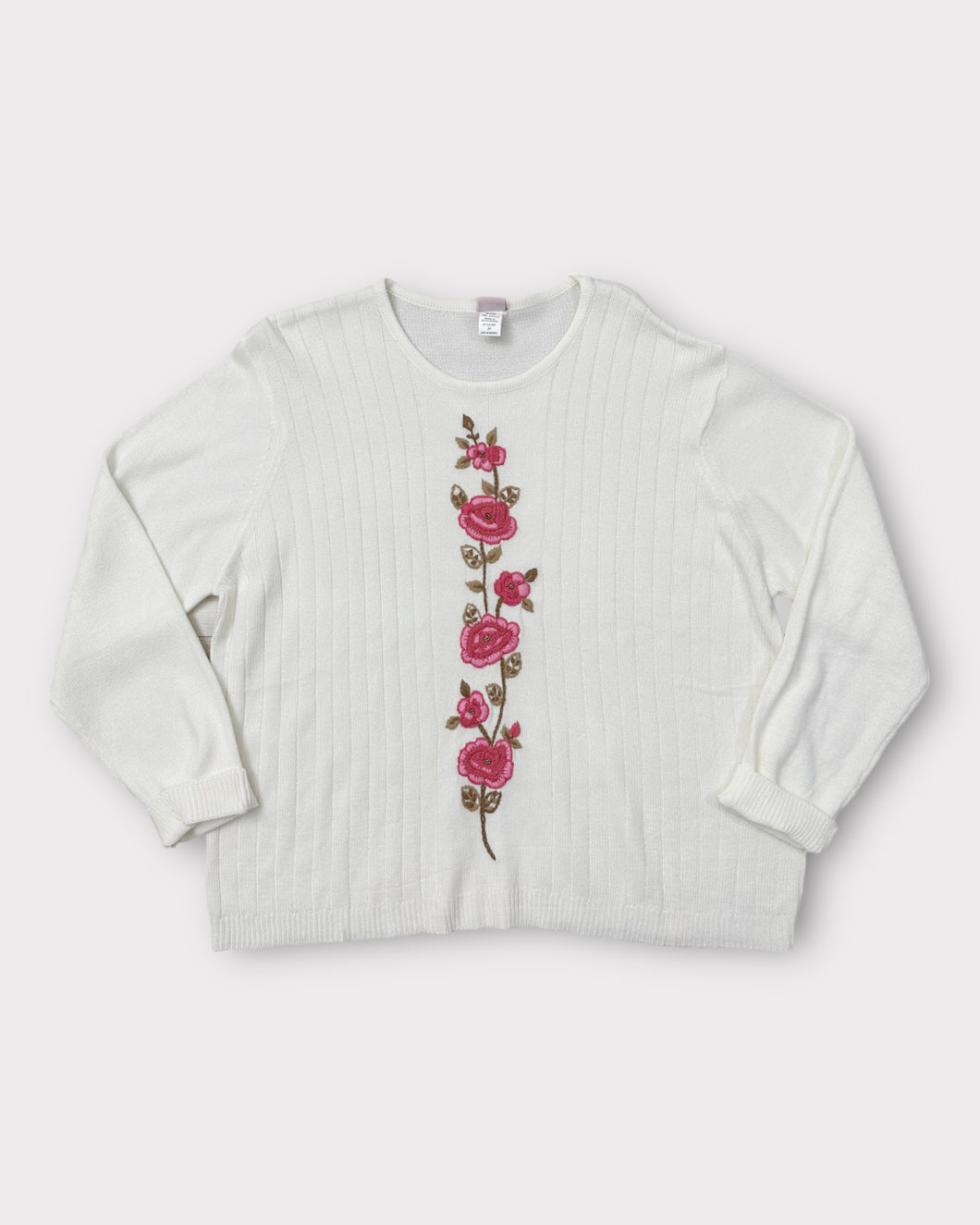 Vintage Floral Creme Knit Sweater (3X)