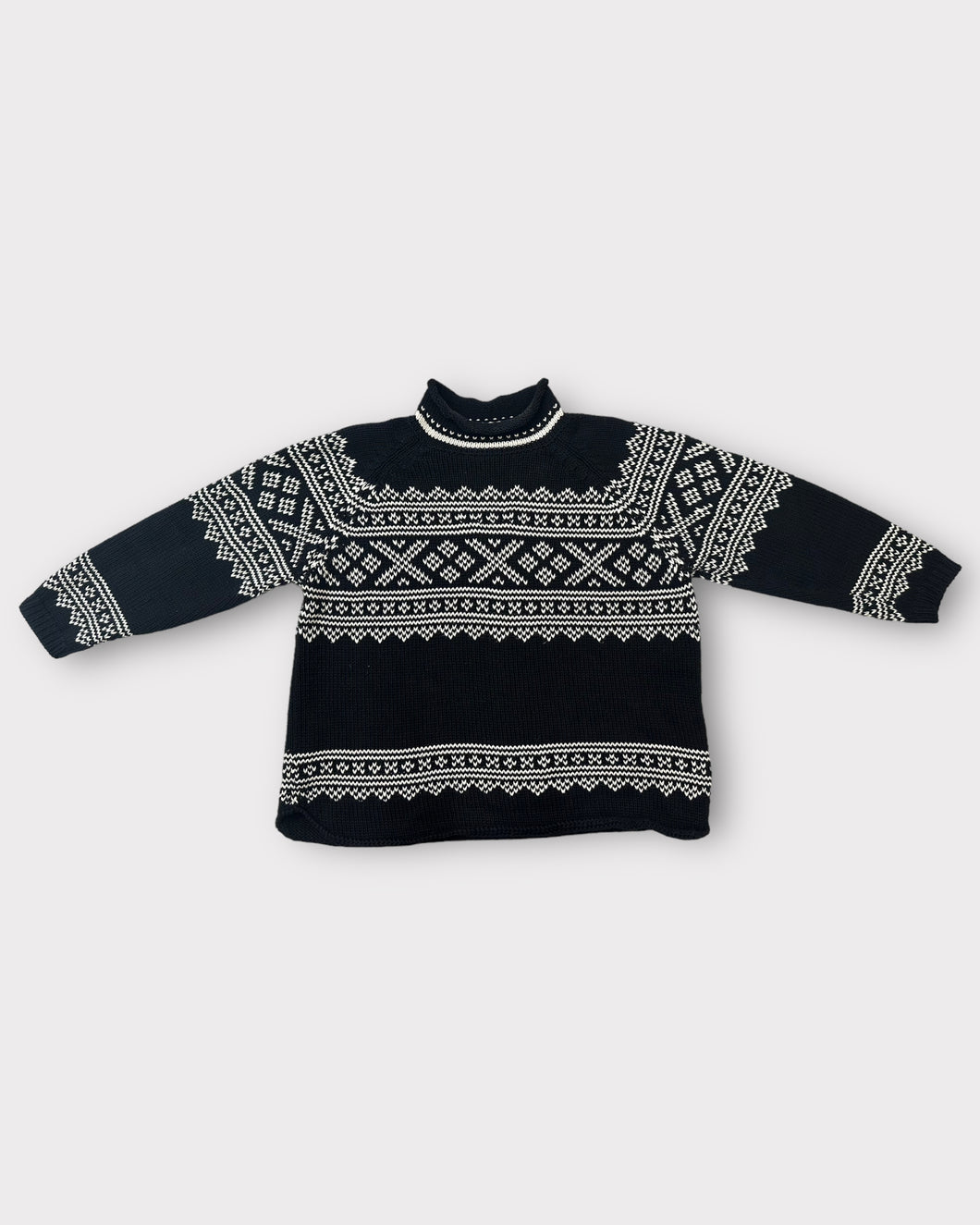 Eddie Bauer Black Knit Fair Isle Mockneck Sweater (M)