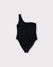 Load image into Gallery viewer, Divided One Shoulder Black Ribbed Bodysuit (L)
