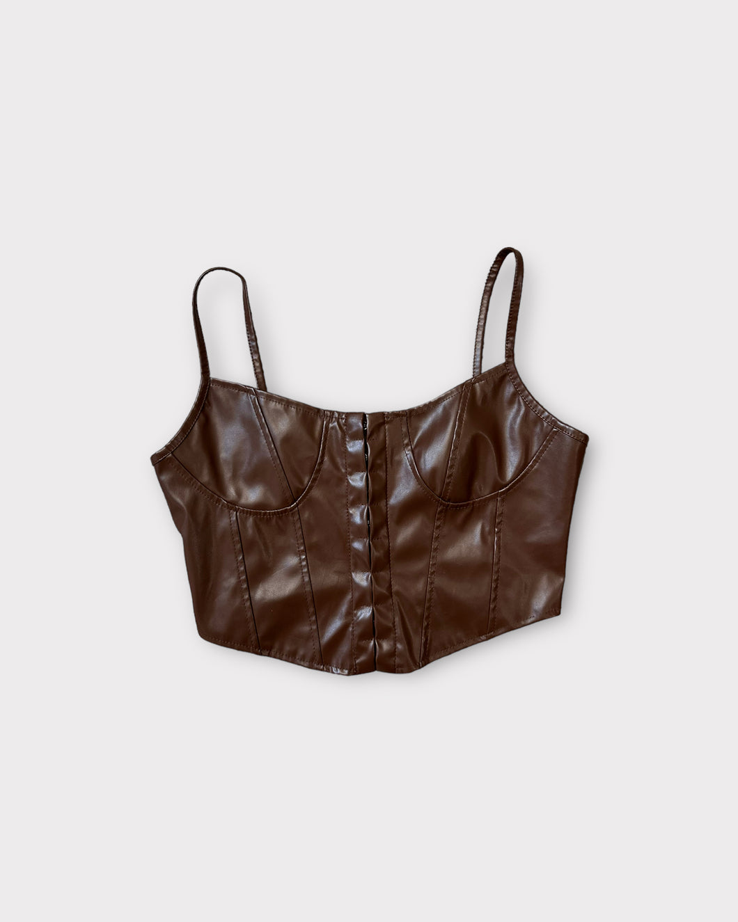 Brown Leather Bustier Corset Top (S)