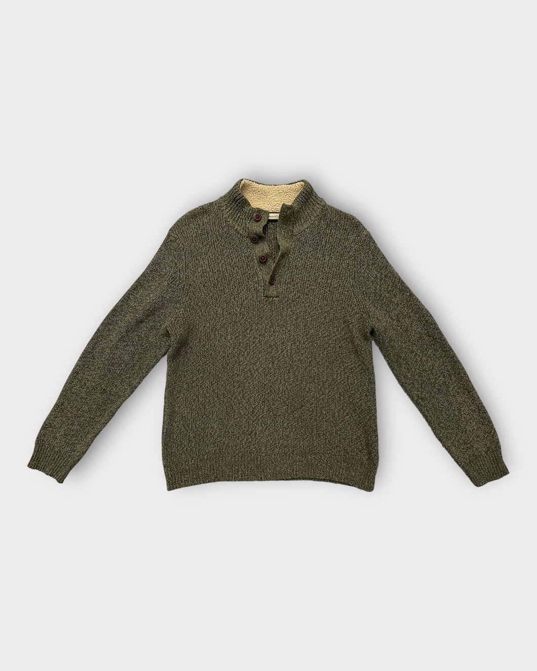 GH Bass & Co Green Knit Pullover with Sherpa Lined Collar (L)