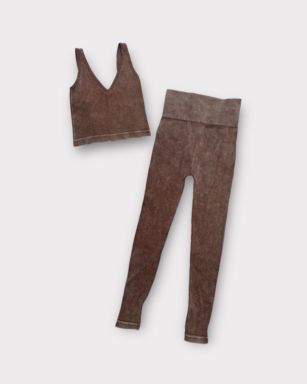 Aura Faded Burgundy Ribbed Workout Set (S/M)