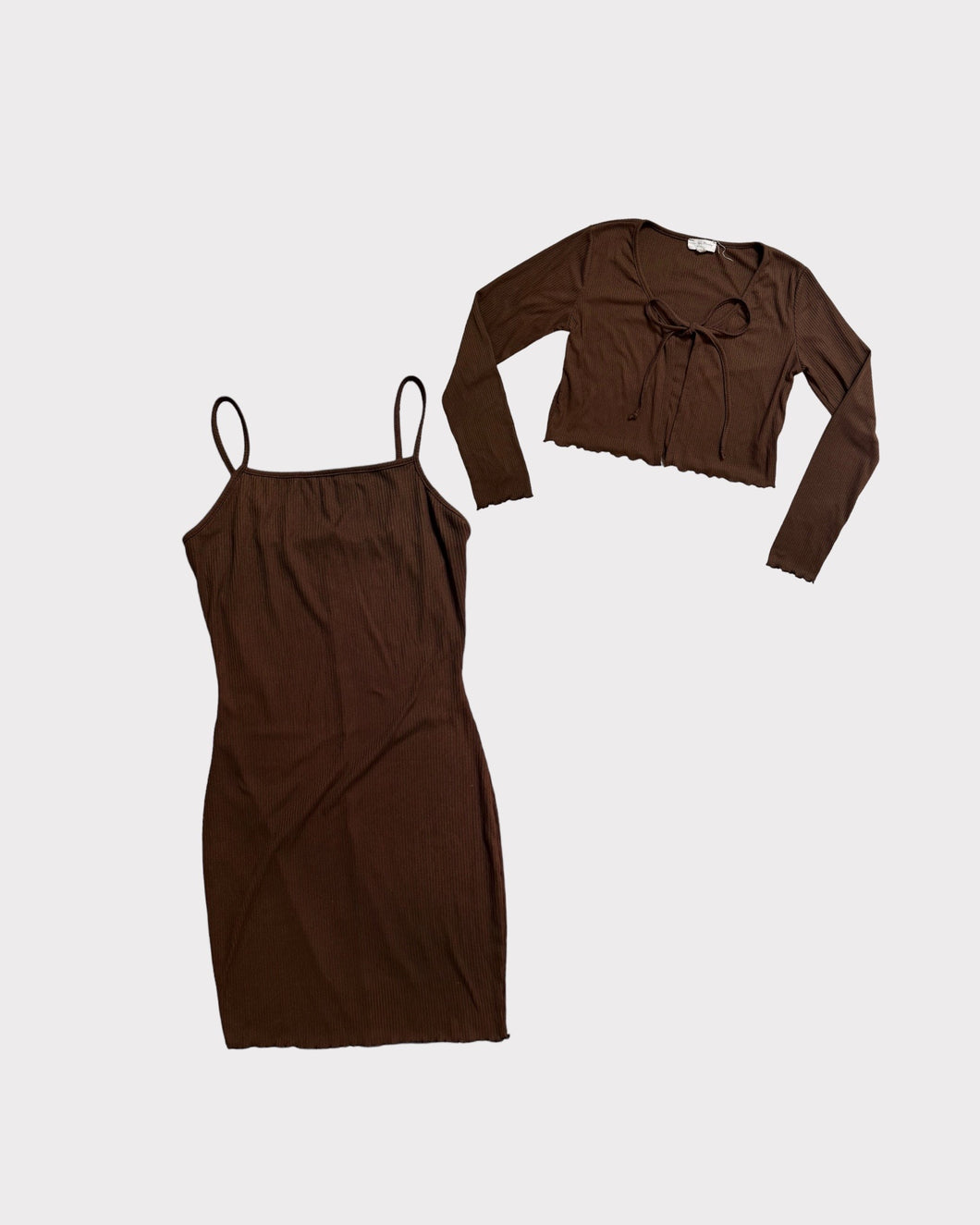 Anthropologie See You Monday Brown Dress + Cardigan Set (M)