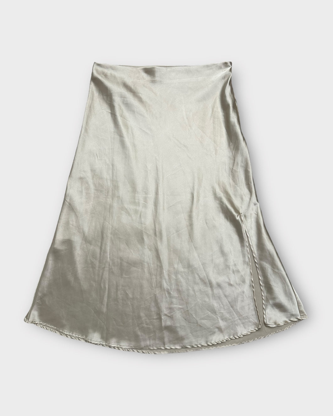 Champagne Satin Midi Skirt with a Slit (L)