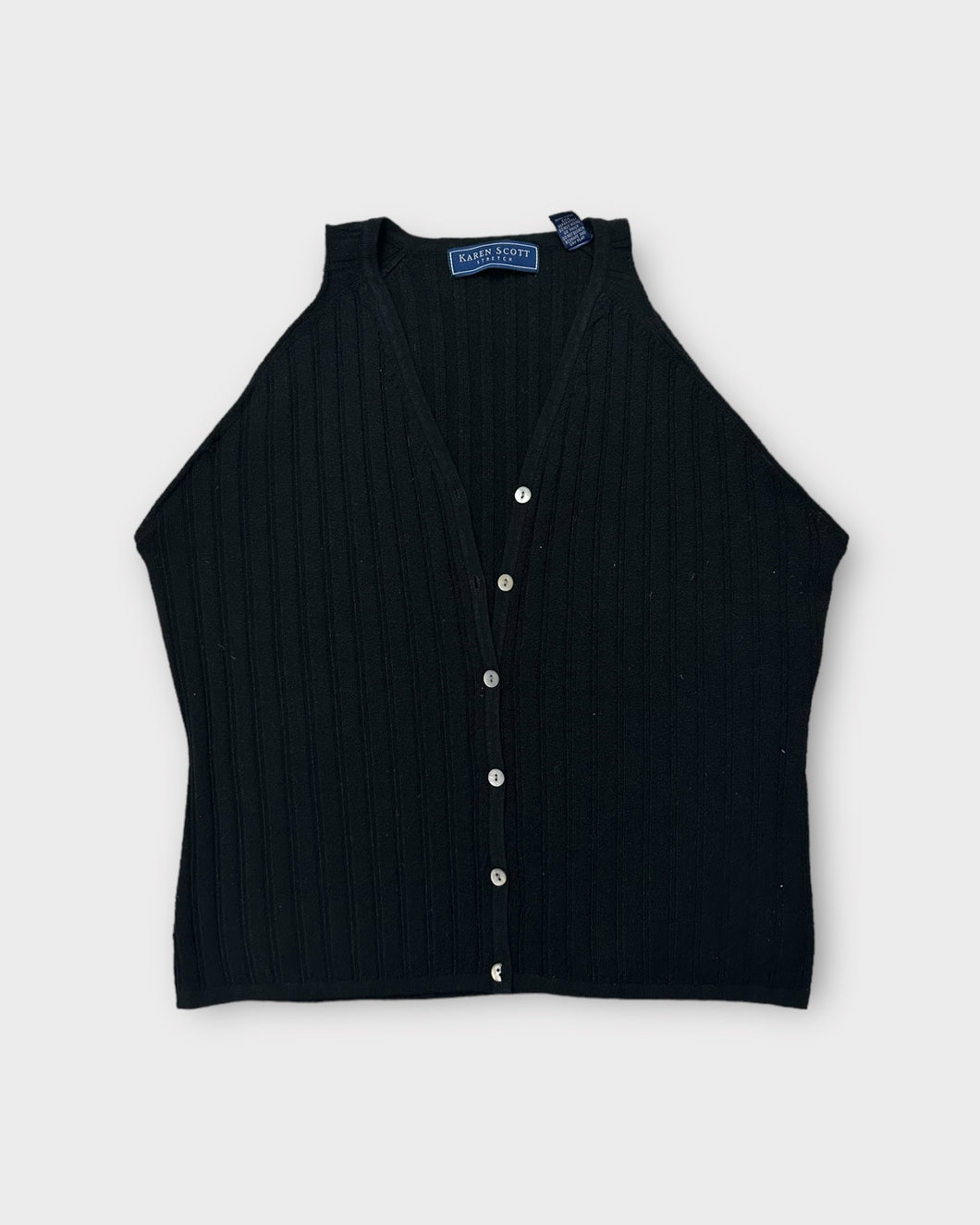 Karen Scott Black Rib Knit Button Up Sweater Vest (M)