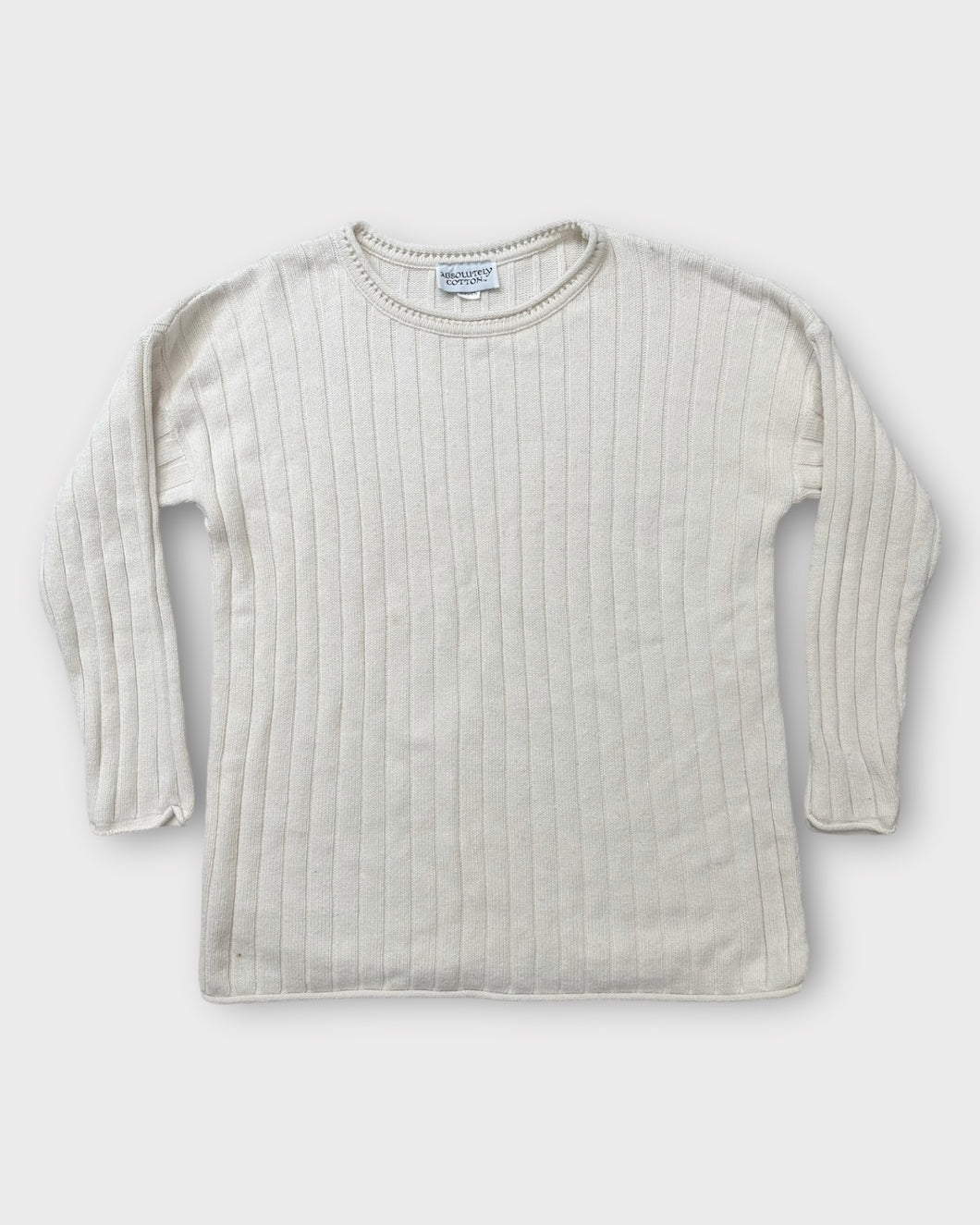 Absolutely Cotton Vintage Cream Wide Ribbed Sweater (L)