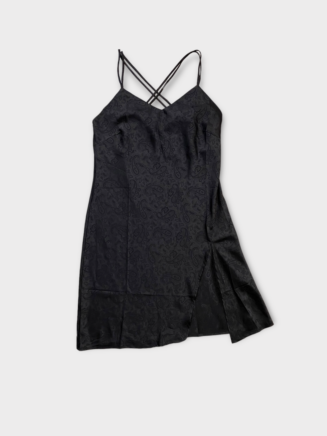 Black Paisley Mini Dress with a Slit