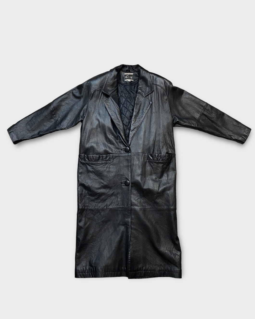Global Identity Black Oversized Leather Trench Coat (M)