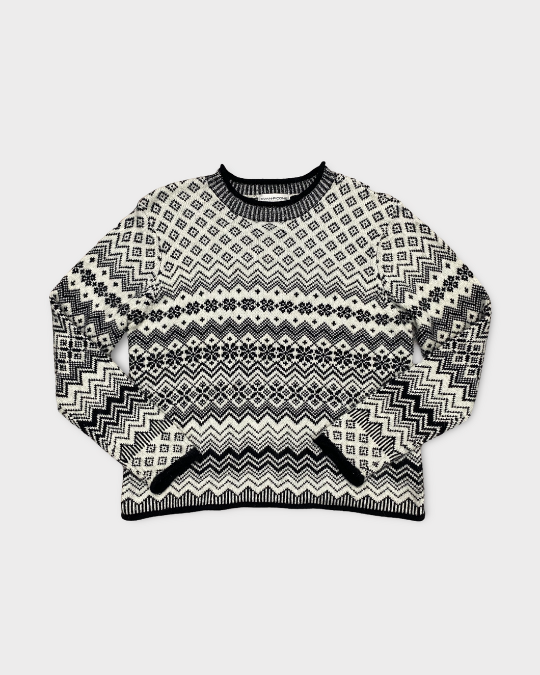 Evan Picone Fairisle Black & White Mockneck Sweater (XL)