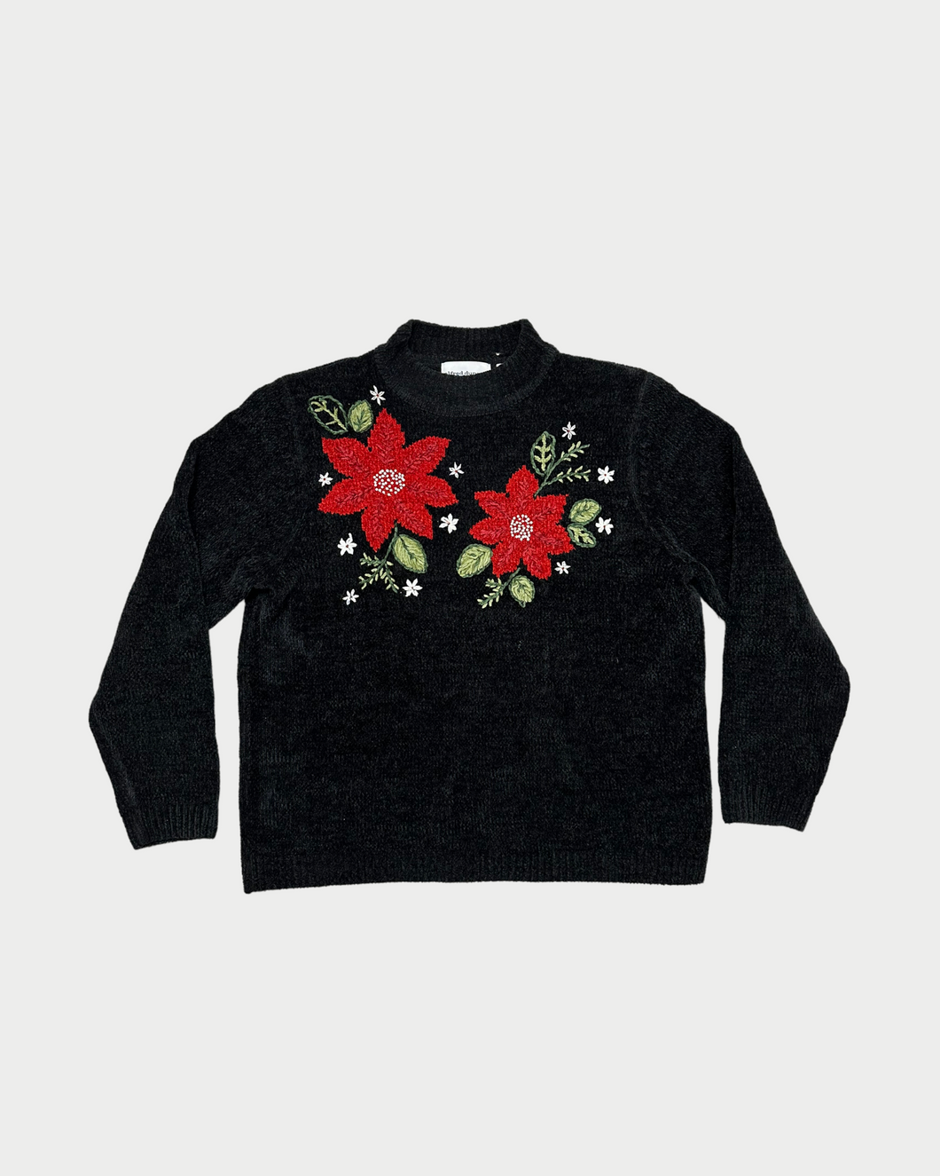 Alfred Dunner Black Poinsettia Sweater (M)